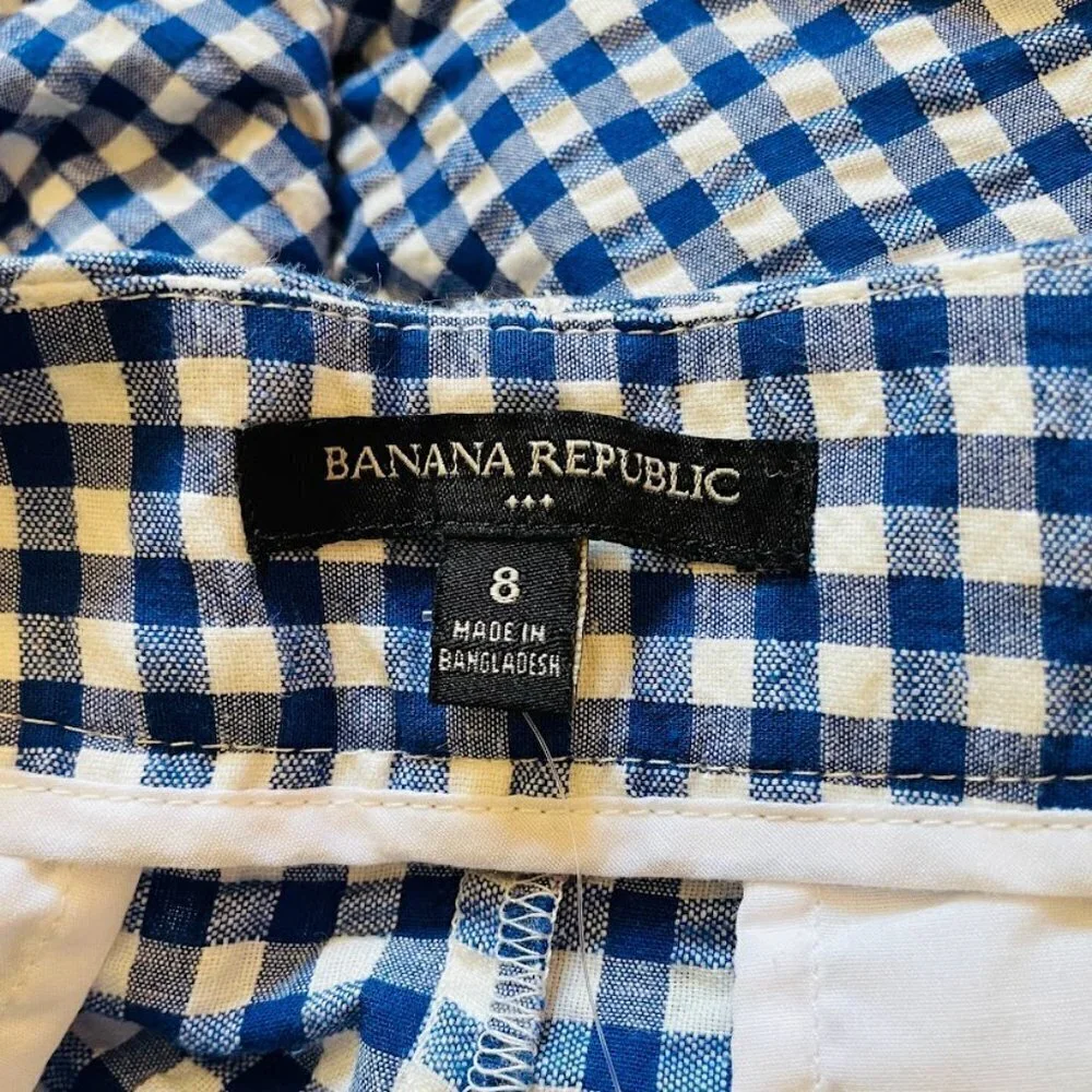 NWT Banana Republic Gingham Checkard Pant Trouser Linen Blue White Belt Tie 8